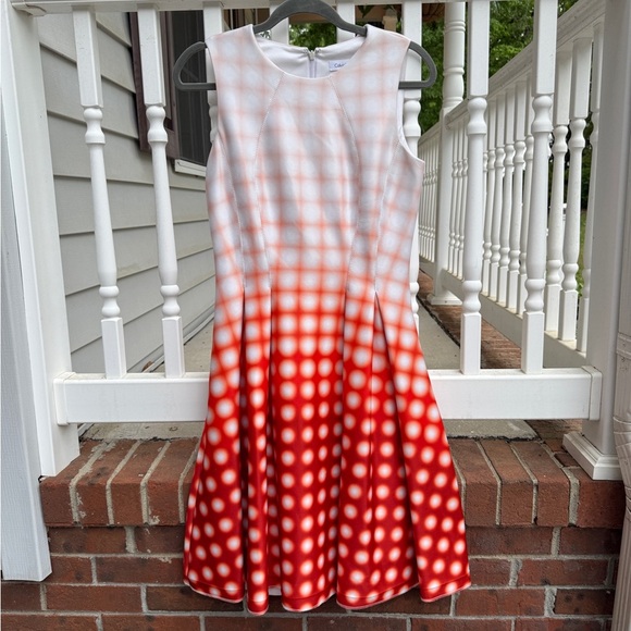 Calvin Klein Ombré White Orange Polka Dot Dress Size 6 Women’s - Picture 3 of 7